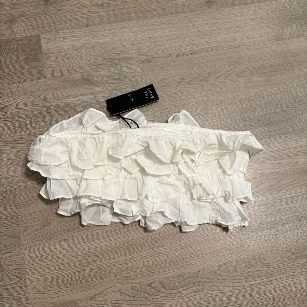White Ruffle Crop Tube Top